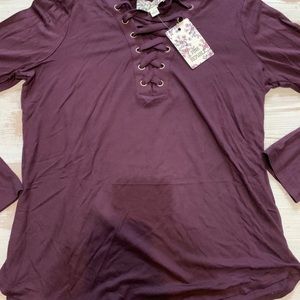 Lace up Front long sleeves Blouse